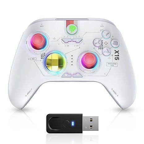 EasySMX X15 PC Controller - Enhanced Wireless Bluetooth Controller with Hall Joysticks/Hall Triggers/RGB Lighting - No Stick Drift, No Dead Zone - Work for Windows PC, Android, Steam and Switch