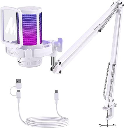 MAONO Gaming USB Microphone, Noise Cancellation Condenser Mic with Mute, Gain, Monitoring, Boom Arm Mic for Streaming, Podcast, Twitch, YouTube, Discord, PC, Computer, PS4, PS5, Mac, GamerWave DGM20S
