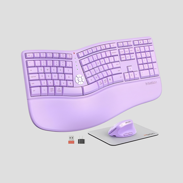 MEETION Ergonomic Keyboard and Mouse, Wireless Keyboard with Vertical Mouse, Split Curved Keyboard with Wrist Rest, Natural Typing USB Receiver Rechargeable Full Size, Windows/Mac/PC/Laptop, Large