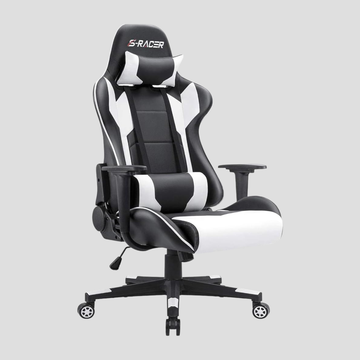 Homall Gaming Chair, Office Chair High Back Computer Chair Leather Desk Chair Racing Executive Ergonomic Adjustable Swivel Task Chair with Headrest and Lumbar Support (White)
